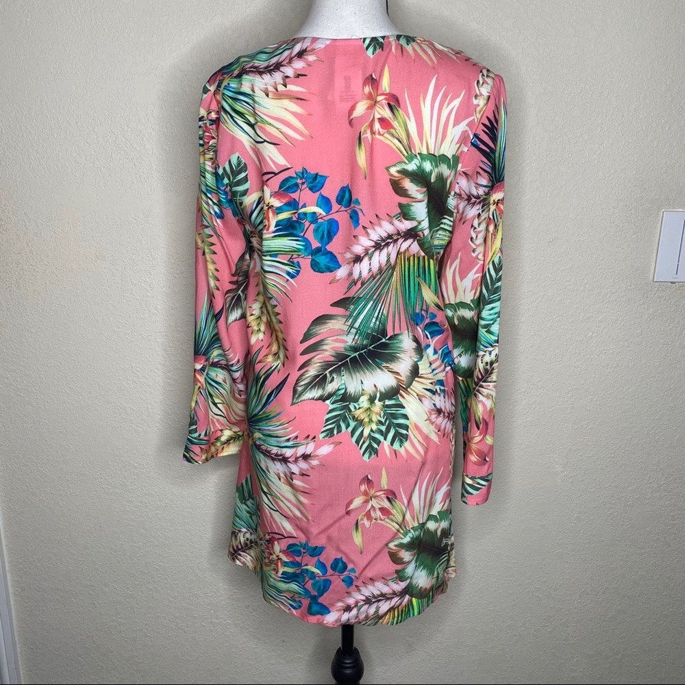 NEW La Blanca Tropical Rain V-Neck Coverup Tunic - Picture 5 of 7